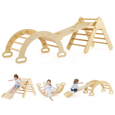 Wooden Climbing Arch with Three Way Slide Board