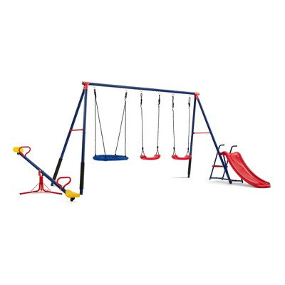 Metal Swing Set with Swings and Seesaw