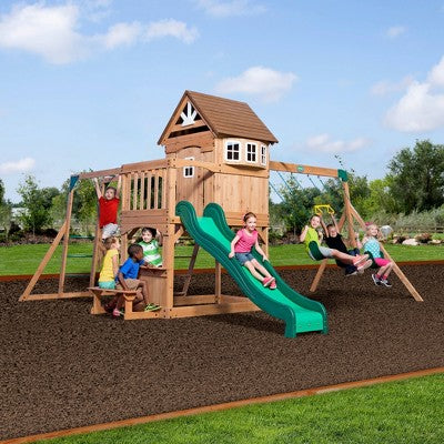 Large Wooden Playset with Two Separate Activity Zones