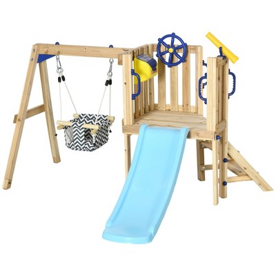 Wooden Toddler Playset with Slide and Swing