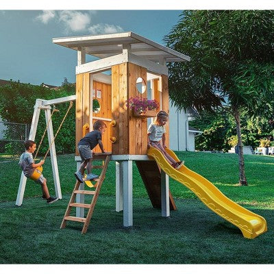 Garden Playhouse with Slide and Two Swing Seats