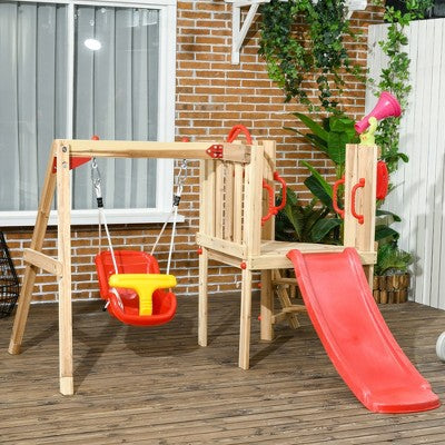Four Activities Wooden Outdoor Swing Set for Kids