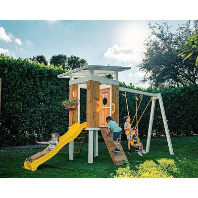 Garden Playhouse with Slide and Two Swing Seats