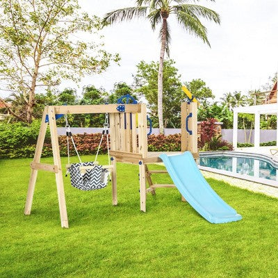 Wooden Toddler Playset with Slide and Swing