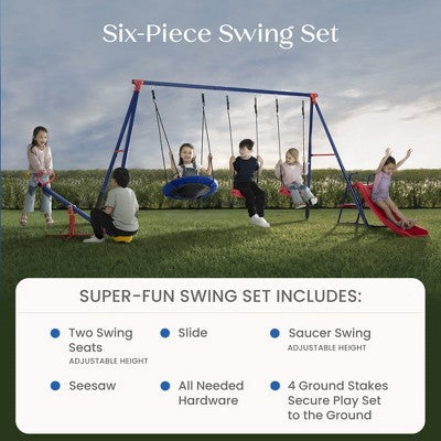 Metal Swing Set with Swings and Seesaw