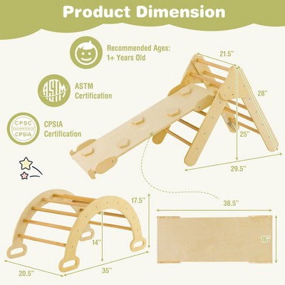 Wooden Climbing Arch with Three Way Slide Board