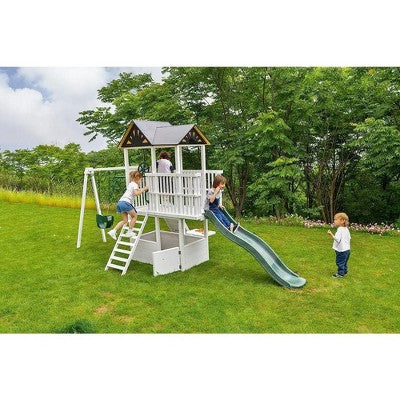 Workshop Style Wooden Play Complex with Slide Climb