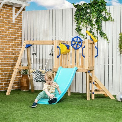Wooden Toddler Playset with Slide and Swing