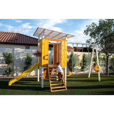 Garden Playhouse with Slide and Two Swing Seats
