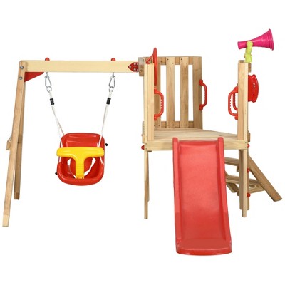 Four Activities Wooden Outdoor Swing Set for Kids