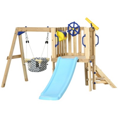 Wooden Toddler Playset with Slide and Swing