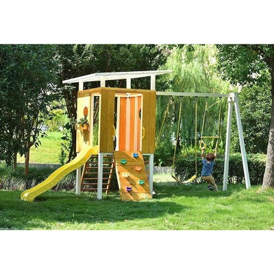 Garden Playhouse with Slide and Two Swing Seats